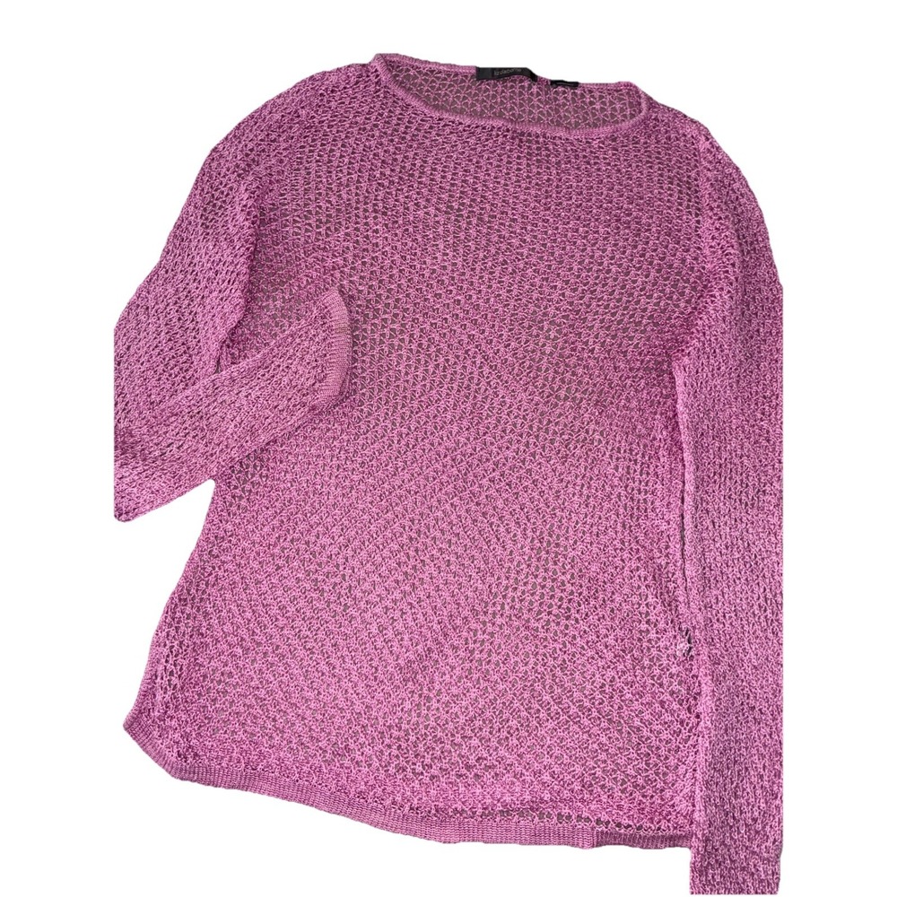 Vtg Liz Claiborne Sweater M Purpleβ Fishnet Crochet Cottage Coastal Boho 90s